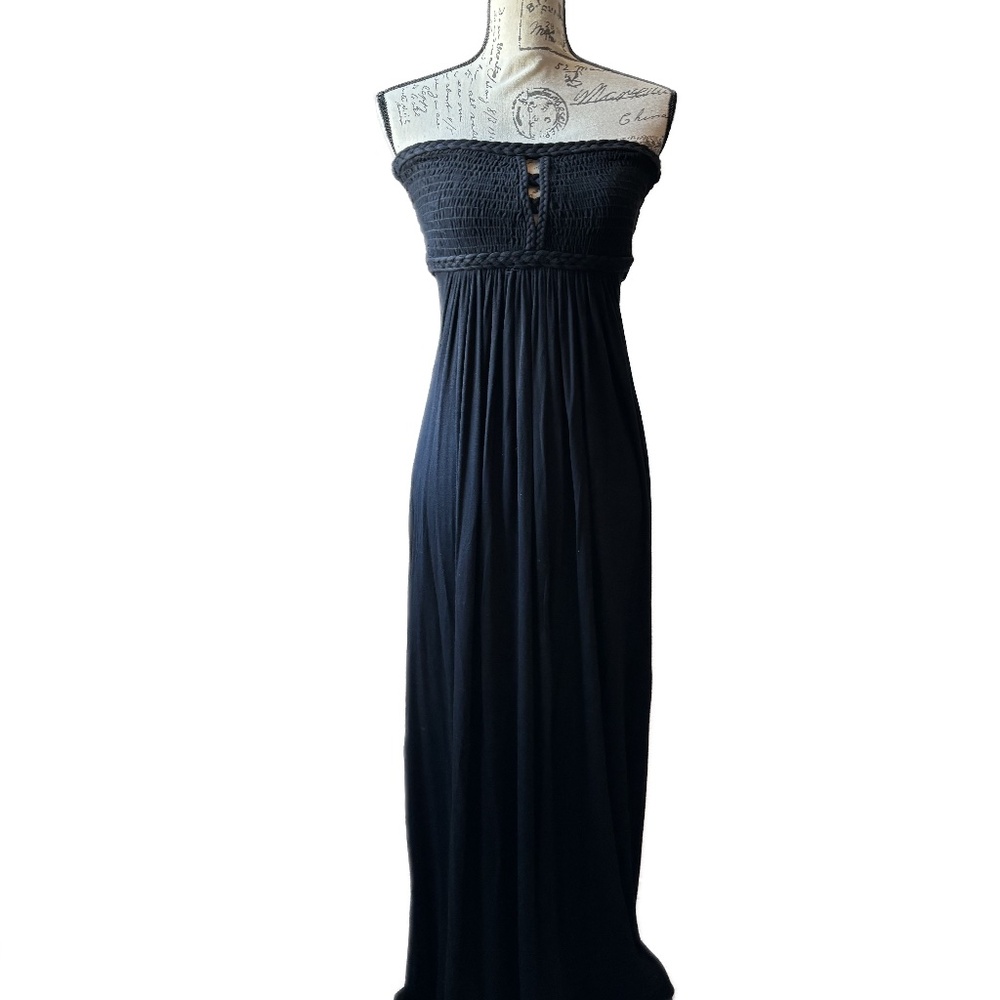 Stunning Boho Festival Skye Jersey Strapless Black Maxi Dress Size Small